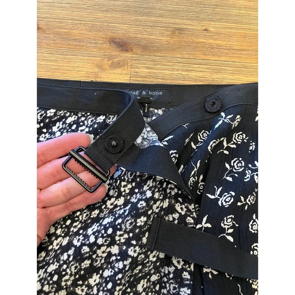 Rag & Bone Liv‎ Wrap Skirt Black Floral Asymmetrical Size 4 Boho Whimsy Goth